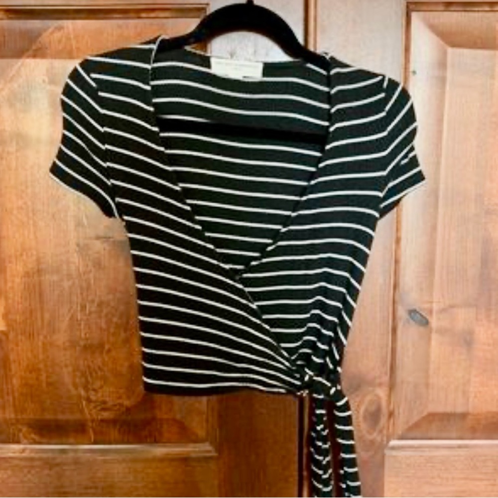Black and white striped wrap crop top